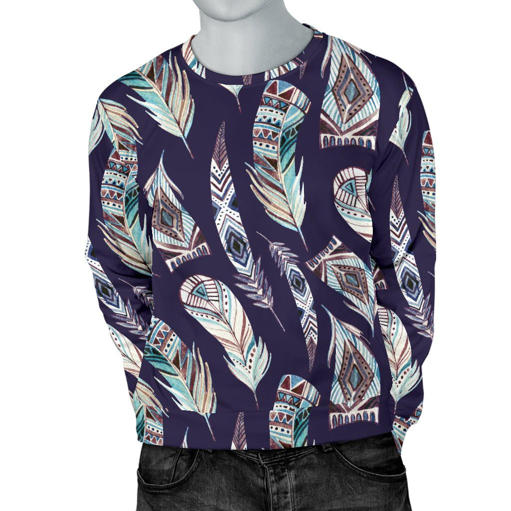 Feather Vintage Boho Design Print Men Long Sleeve Sweatshirt