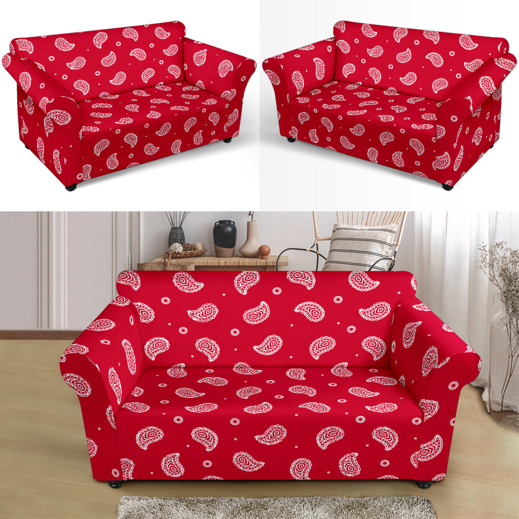 Bandana Red Paisley Print Design LKS305 Loveseat Couch Slipcover