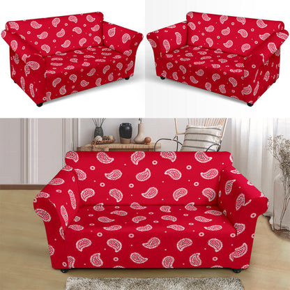 Bandana Red Paisley Print Design LKS305 Loveseat Couch Slipcover