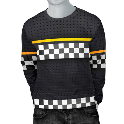 Checkered Flag Yellow Line Style Men Long Sleeve Sweatshirt