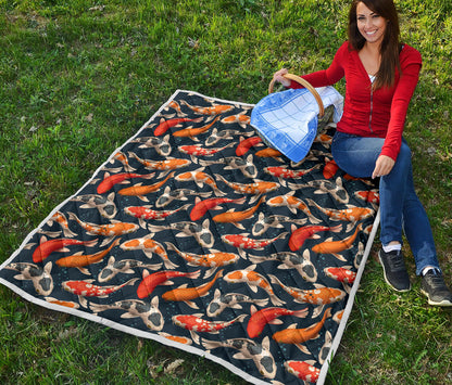 Koi Carp Cute Design Themed Print Quilt Bedspread