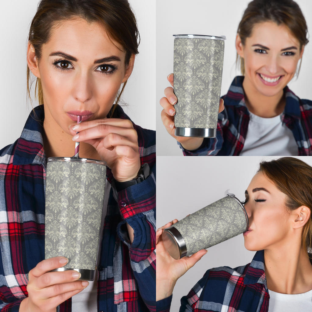 Damask Grey Elegant Print Pattern Tumbler