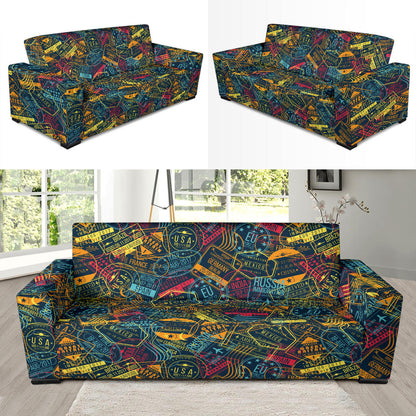 Travel Stamp Colorful Print Design LKS304 Sofa Slipcover
