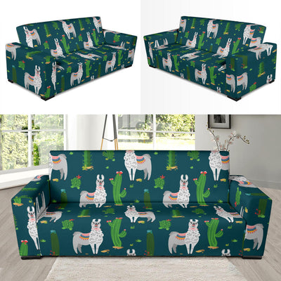 Llama Cactus Pattern Print Design 013 Sofa Slipcover