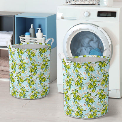 Elegant Olive Floral Print Laundry Basket