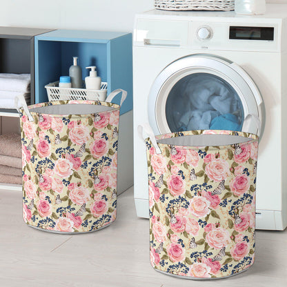 Floral Pink Butterfly Print Laundry Basket