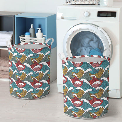 Tribal Wave Pattern Print Laundry Basket