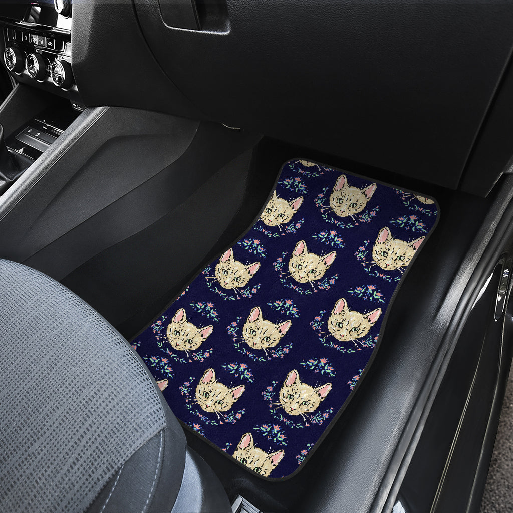 Cat Head with flower Print Pattern Car Floor Mats Front Back