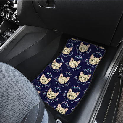 Cat Head with flower Print Pattern Car Floor Mats Front Back