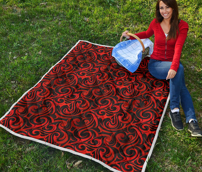 Maori Red Black Themed Design Quilt Bedspread