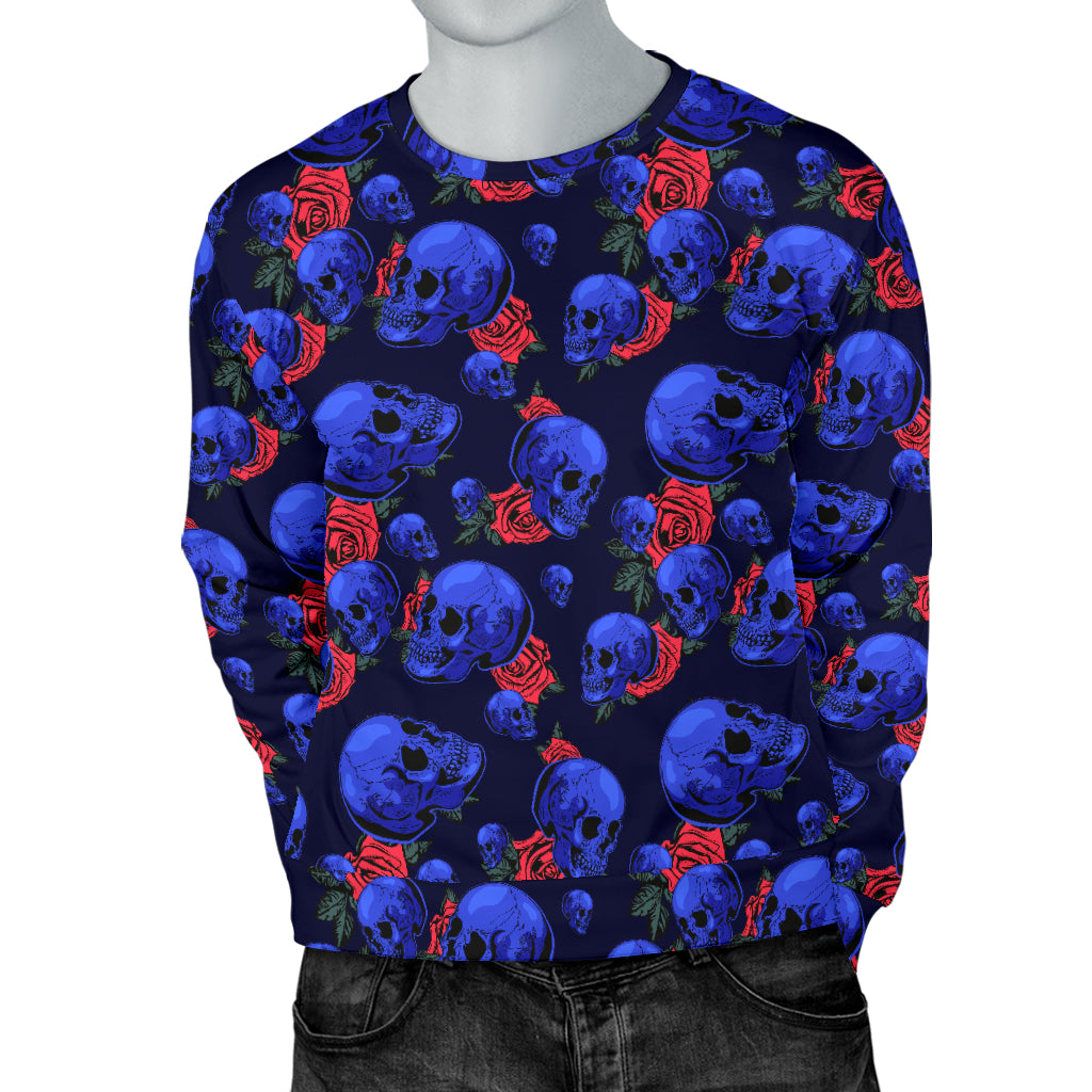 Skull Roses Neon Design Themed Print Men Long Sleeve Sweatshirt
