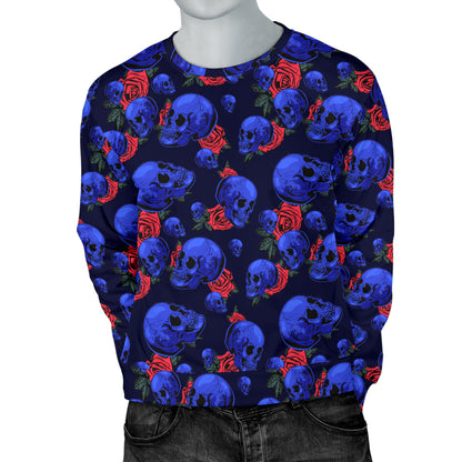 Skull Roses Neon Design Themed Print Men Long Sleeve Sweatshirt