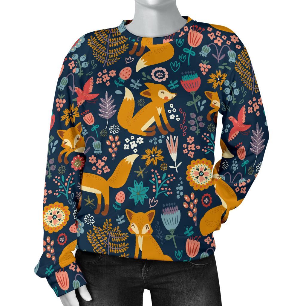Fox Cute Jungle Print Pattern Women Long Sleeve Sweatshirt