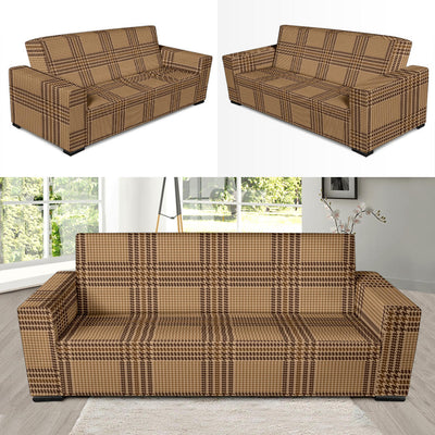 Houndstooth Brown Pattern Print Design 04 Sofa Slipcover