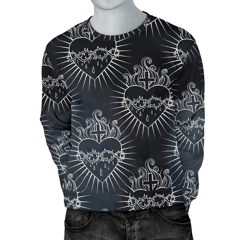 Christian Heart Tattoo Style Men Long Sleeve Sweatshirt