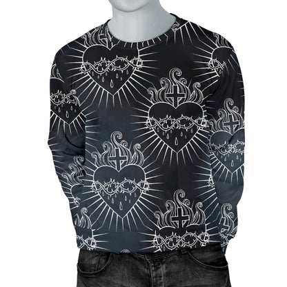 Christian Heart Tattoo Style Men Long Sleeve Sweatshirt
