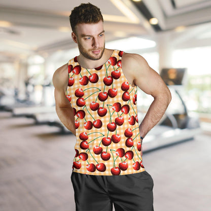 Cherry Orange Plaid Print Men Tank Top