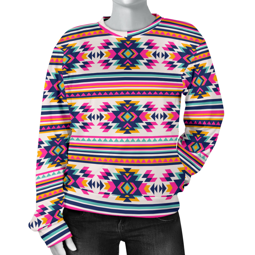 Indian Navajo Neon Themed Design Print Women Long Sleeve Sweatshirt