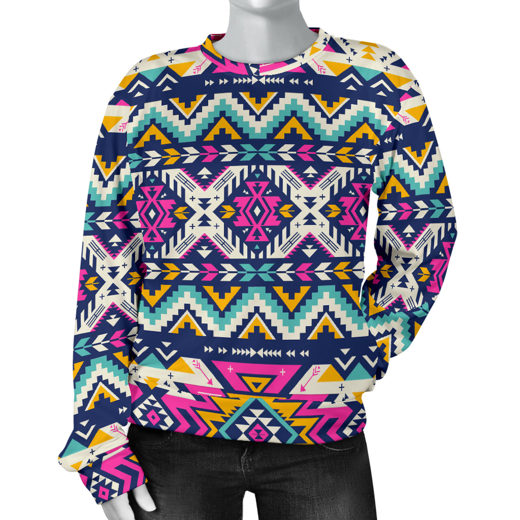 Aztec Pink Geometric Print Pattern Women Long Sleeve Sweatshirt