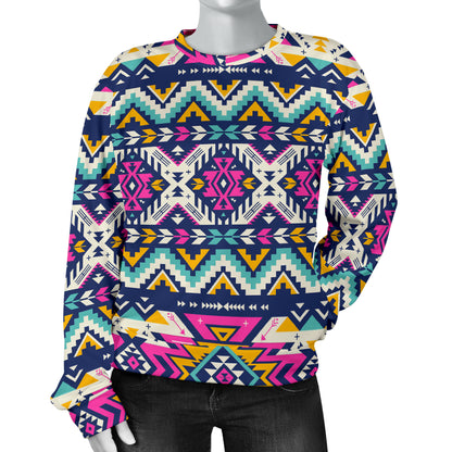 Aztec Pink Geometric Print Pattern Women Long Sleeve Sweatshirt