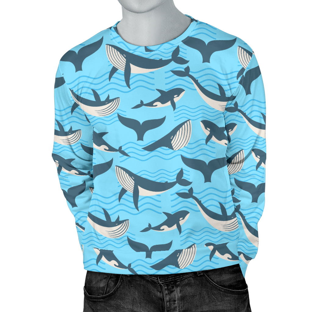 Whale Pattern Design Themed Print Men Long Sleeve Sweatshirt