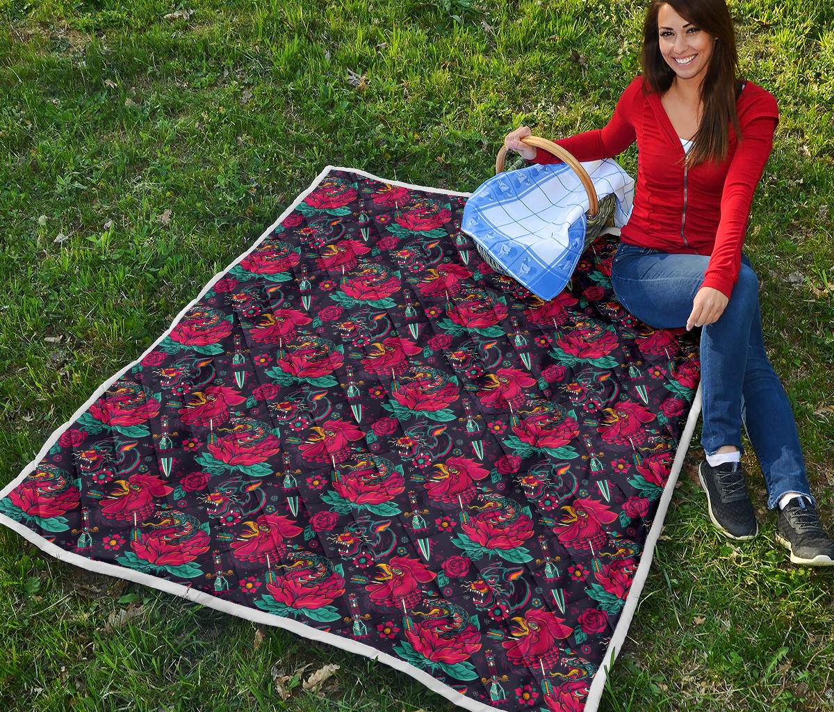 Old School Tattoo Print Quilt Bedspread