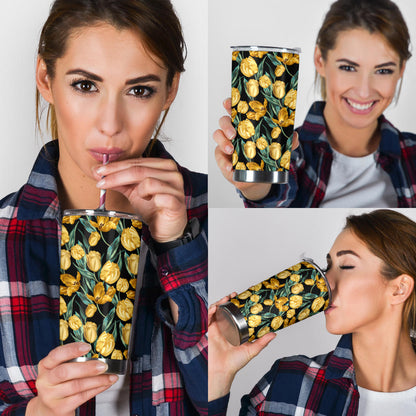 Elegant Yellow Tulip Print Tumbler