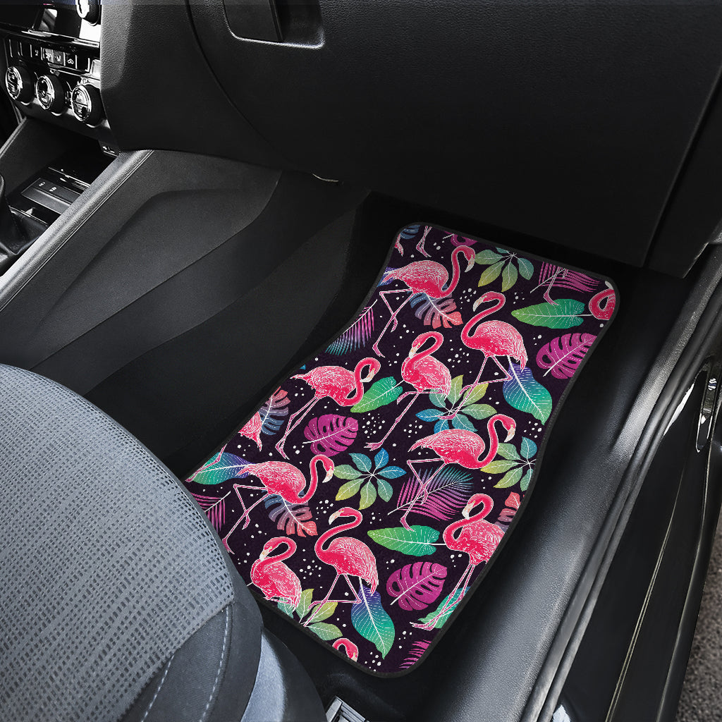 Flamingo Tropical leaves Neon Print Car Floor Mats Front Back