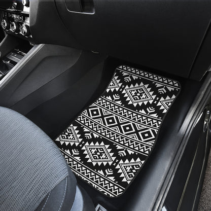 Aztec Black White Print Pattern Car Floor Mats Front Back