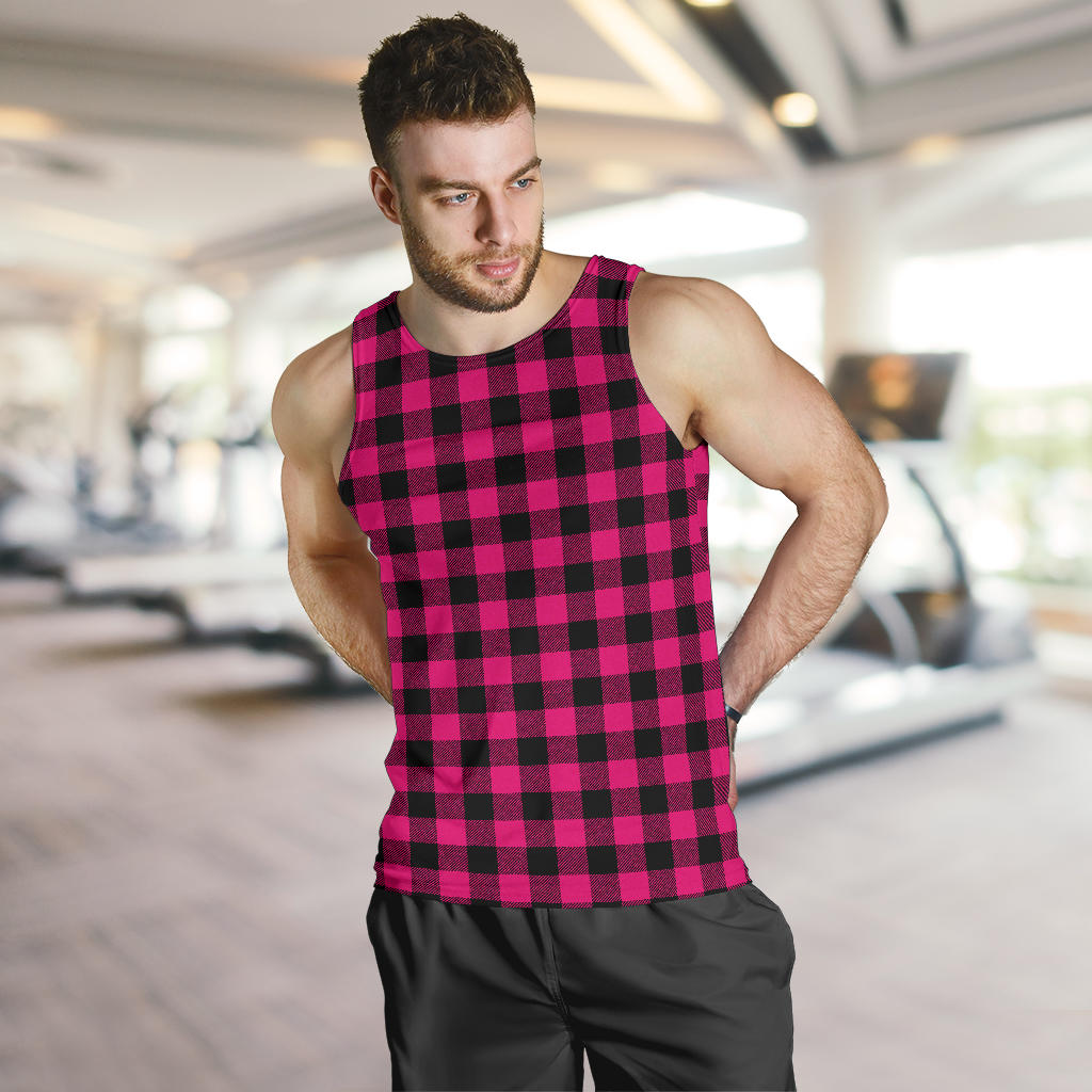 Pink Tartan Plaid Pattern Men Tank Top