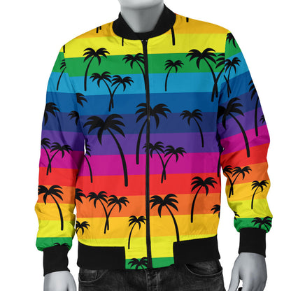 Palm Tree Rainbow Themed Print Men Bomber Jacket