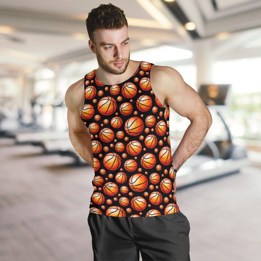 Basketball Black Background Pattern Men Tank Top