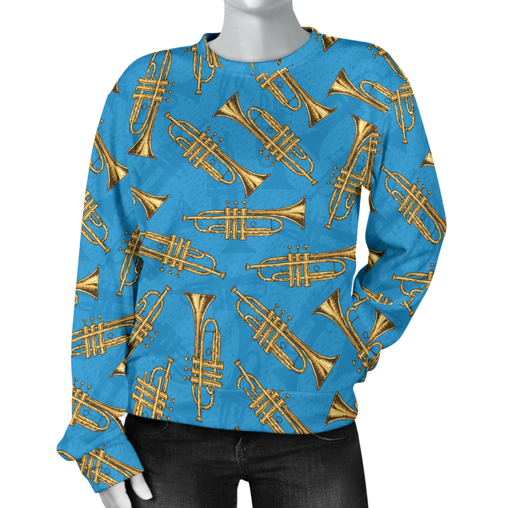 Trumpet Golden Pattern Themed Print Women Long Sleeve Sweatshirt