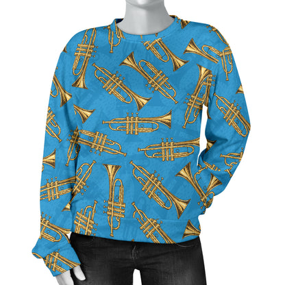 Trumpet Golden Pattern Themed Print Women Long Sleeve Sweatshirt