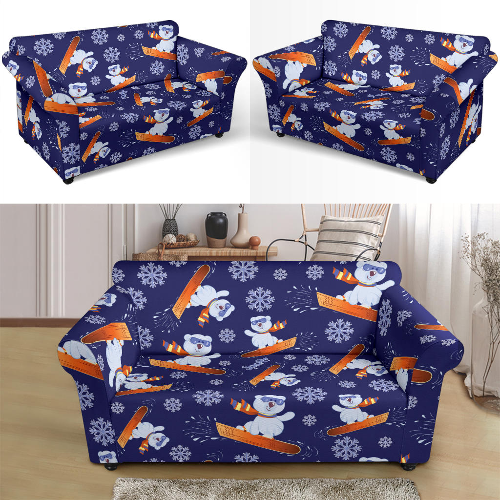 Snowboard Bear Print Design LKS305 Loveseat Couch Slipcover