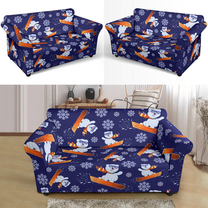 Snowboard Bear Print Design LKS305 Loveseat Couch Slipcover