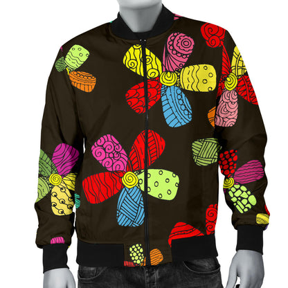 Flower Power Colorful Print Pattern Men Bomber Jacket