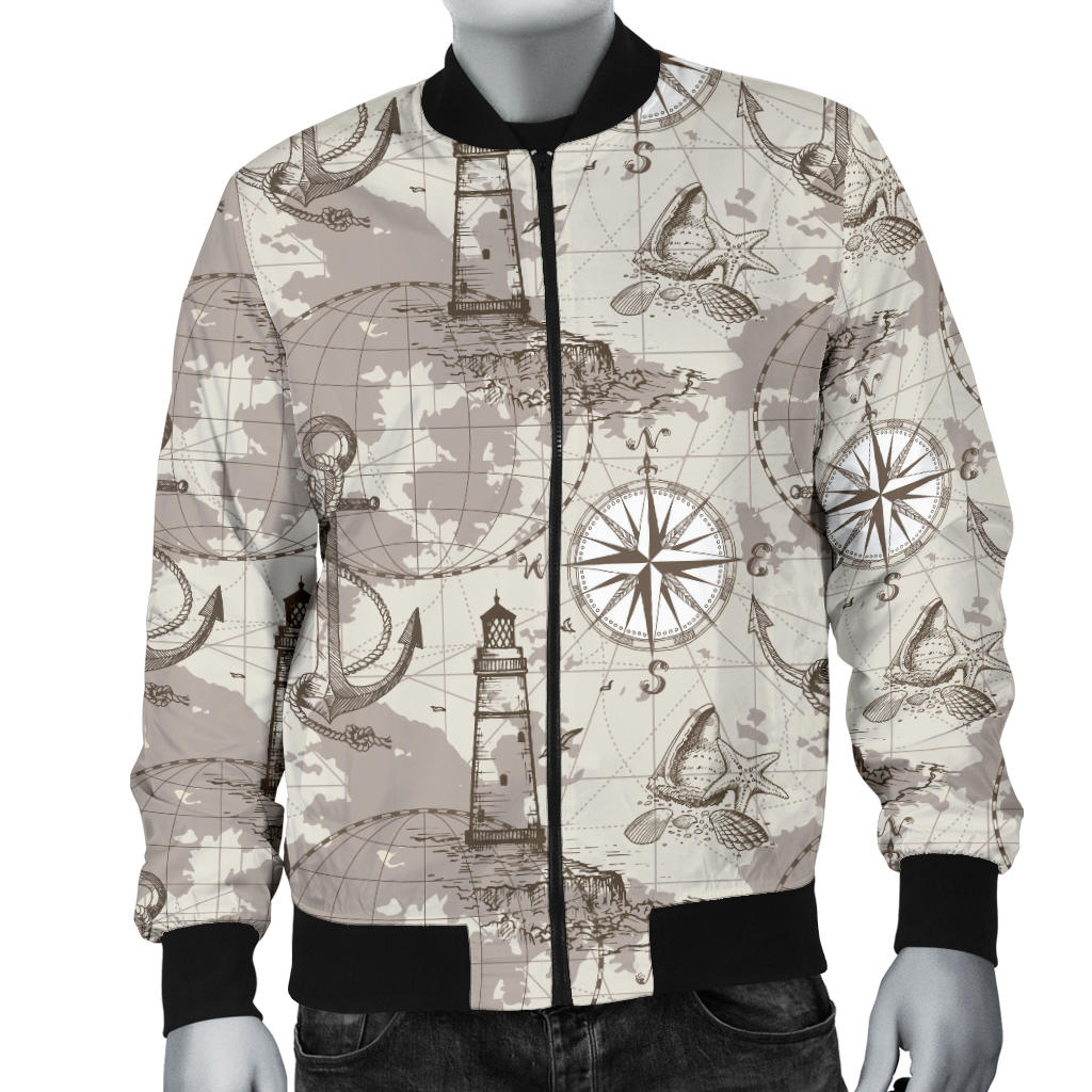 Nautical Map Design Themed Print Men Bomber Jacket