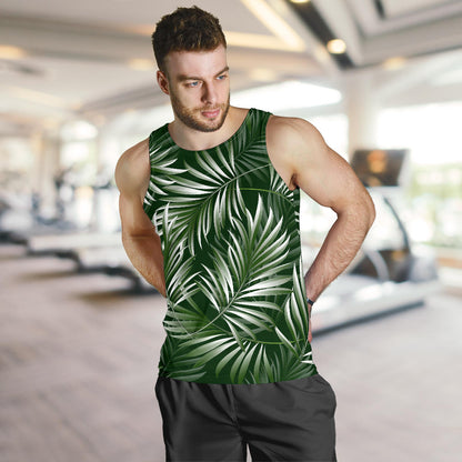 White Green Tropical Palm Leaves Men Tank Top