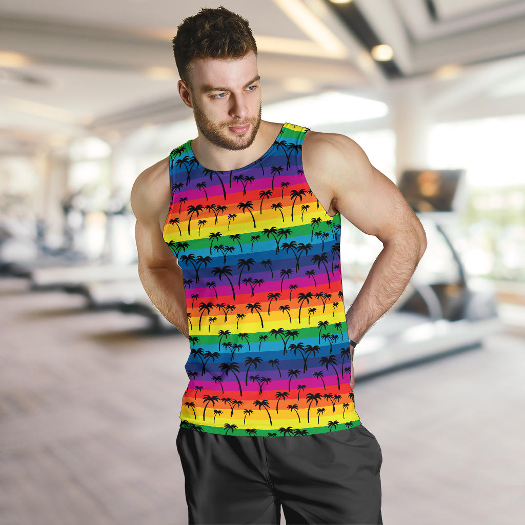 Palm Tree Rainbow Themed Print Men Tank Top