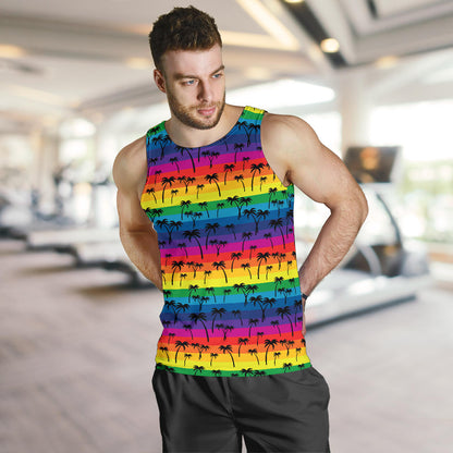 Palm Tree Rainbow Themed Print Men Tank Top