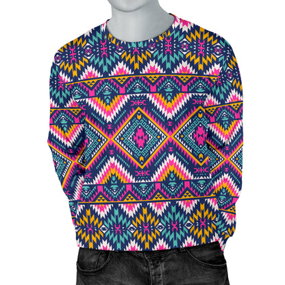 Indian Navajo Pink Themed Design Print Men Long Sleeve Sweatshirt