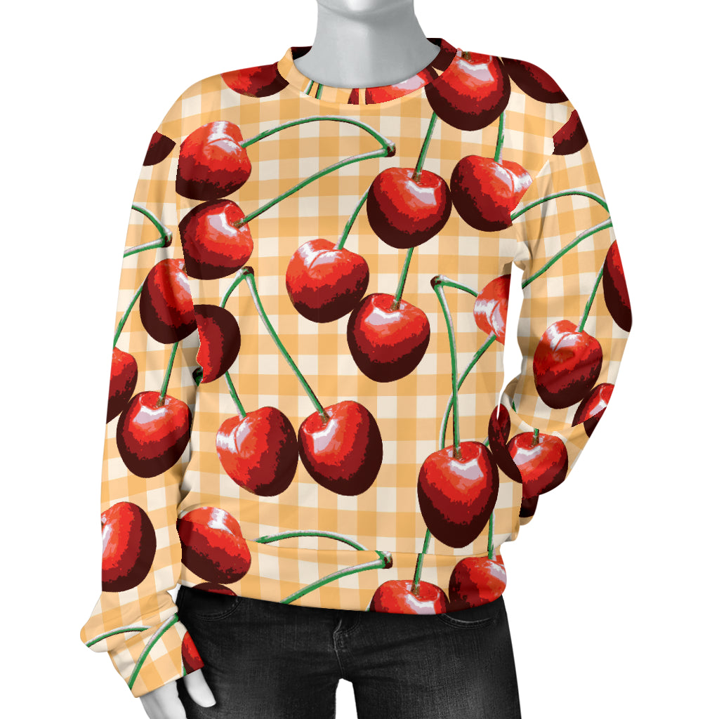Cherry Orange Plaid Print Women Long Sleeve Sweatshirt