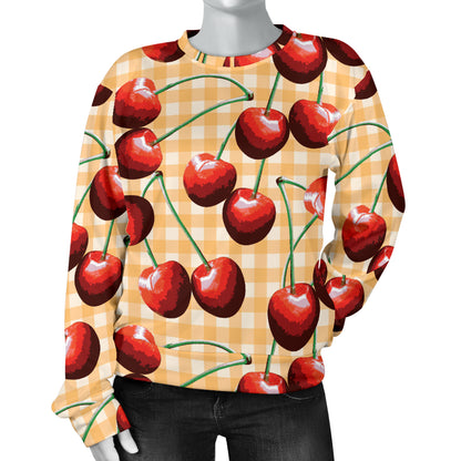 Cherry Orange Plaid Print Women Long Sleeve Sweatshirt