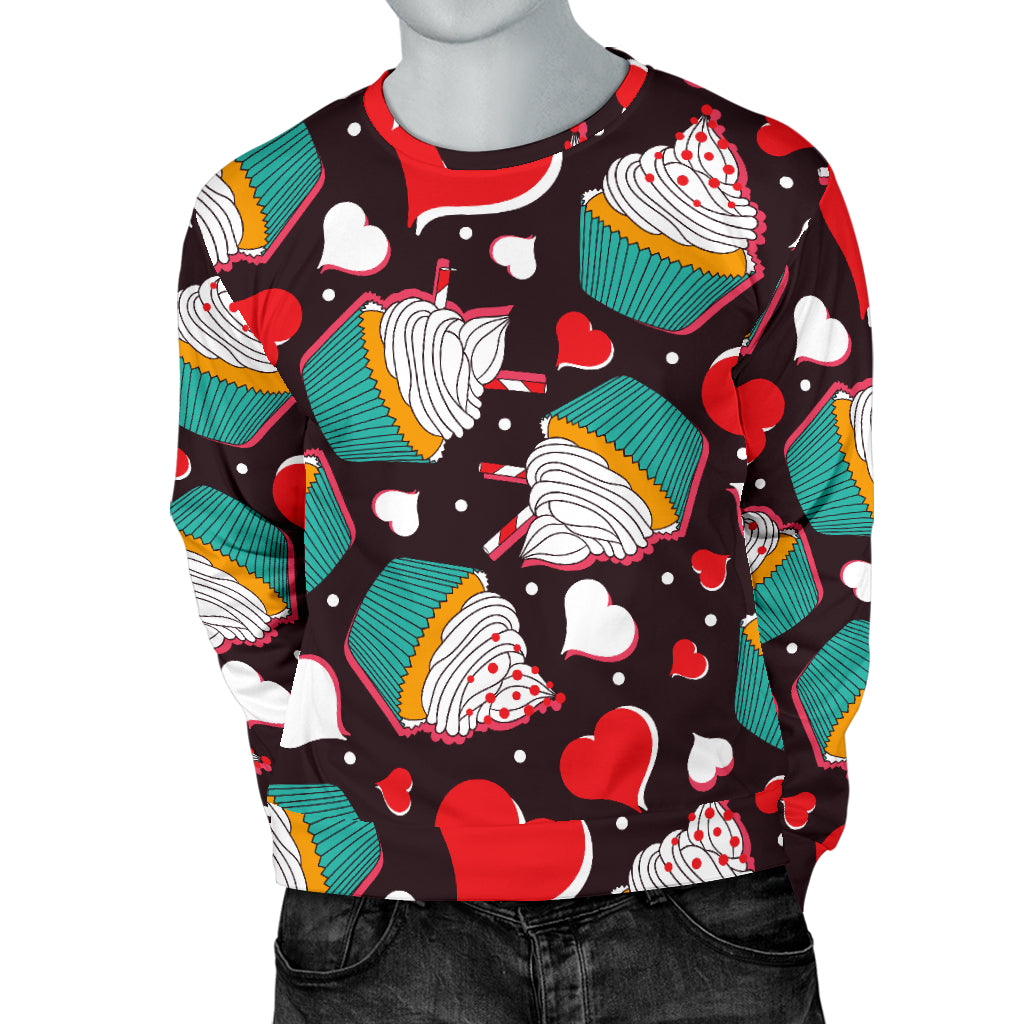 Cupcakes Heart Print Pattern Men Long Sleeve Sweatshirt