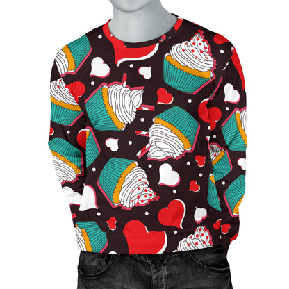 Cupcakes Heart Print Pattern Men Long Sleeve Sweatshirt