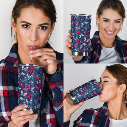 Butterfly Red Deep Blue Print Pattern Tumbler