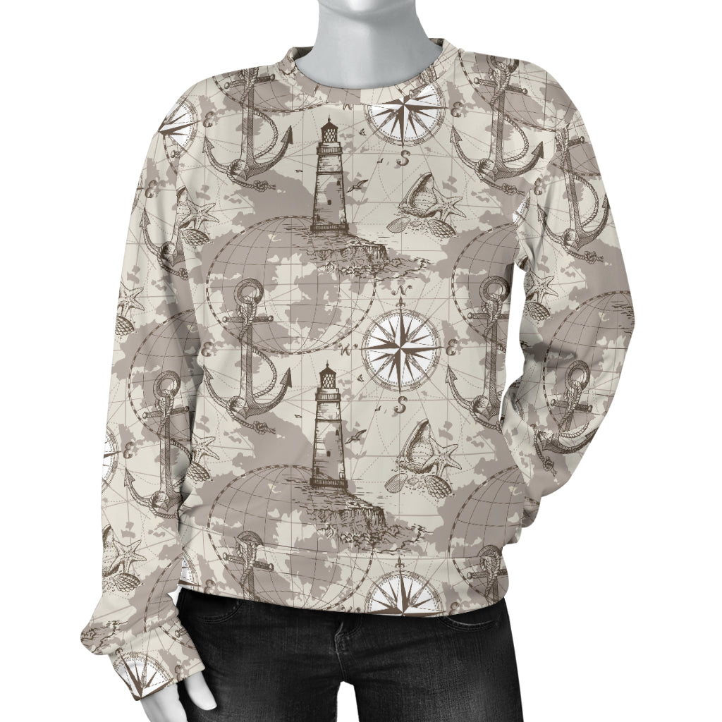 Nautical Map Design Themed Print Women Long Sleeve Sweatshirt
