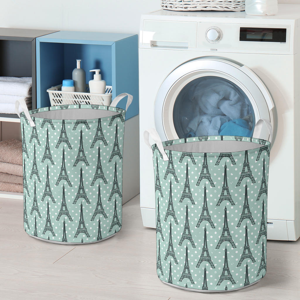 Eiffel Tower Polka Dot Print Laundry Basket