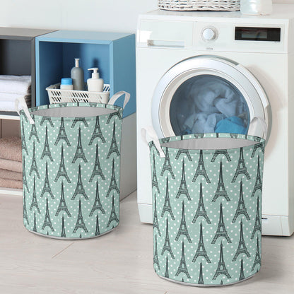 Eiffel Tower Polka Dot Print Laundry Basket